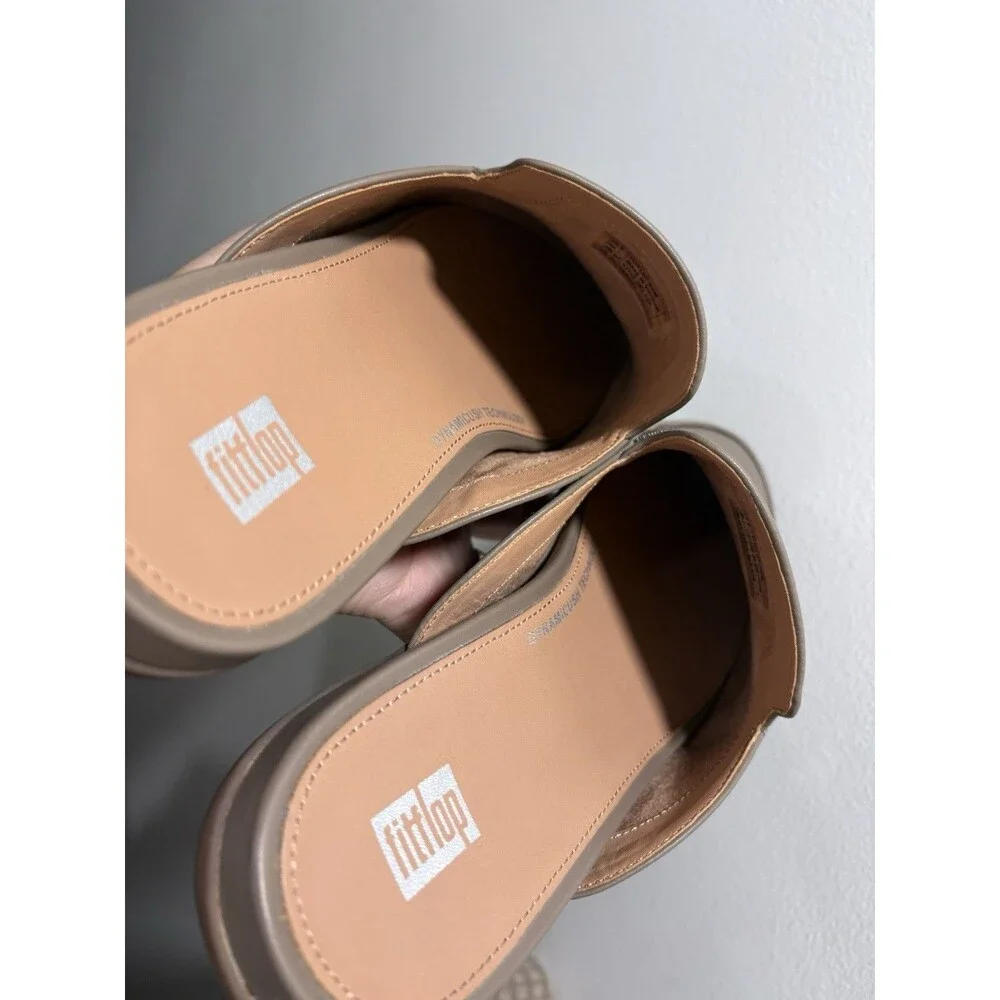 FitFlop Gracie Opul-Trim Leather Mules Minky Grey Size 7 US